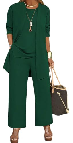 shownicer Completo Donna Elegante Tailleur 3 Pezzi Set Completi di Pantaloni da Cerimonia Set Taglia Grande Abbigliamento per Business e Matrimoni A Verde Scuro L