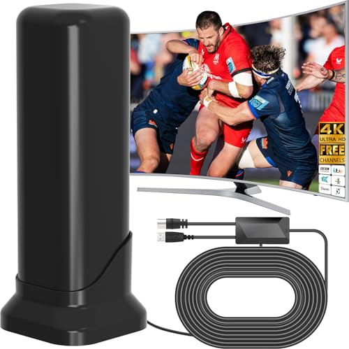 2025 TV Aerial Indoor for Smart TV, 560+ Miles Range Freeview Indoor TV Aerial with Amplifier Signal Booster, 360° Reception Digital TV Aerials With Magnetic Base, Support VHF/UHF/DAB Radio