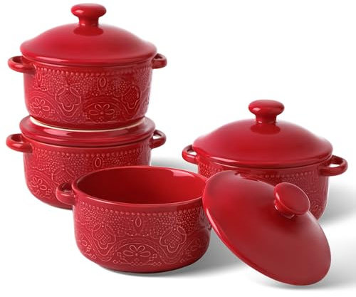 Mini Cocotte Set, 10 OZ Small Casserole Dishes with Lids, Ceramic Kitchen Casserole Sets With Handles, Large French Onion Soup Bowls, Soup Crocks for French Onion, Beef Stew, Cereal, Pot Pies, Set of