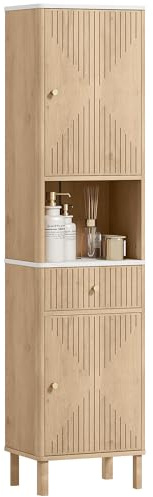 HOMCOM Armoire Salle de Bain Haute Colonne 41,5x30x168cm Chêne
