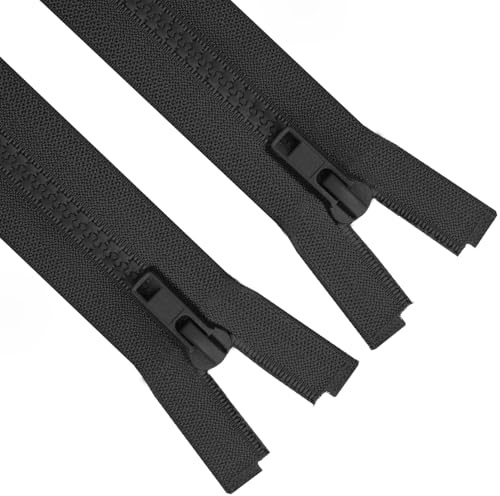 Sawoake 2PCS #5 28 Inch Separating Jacket Zippers for Sewing Coats Jacket Zipper Black Molded Plastic Zippers Bulk Tailor DIY Sewing Tools for Garment/Bags/Home Textile
