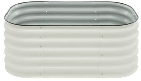 Bancal elevado, para jardín, balcón, metal, espiral de hierbas, bancal alto, 105 x 60 x 43 cm, diseño moderno, con tiras de goma y guantes, color blanco