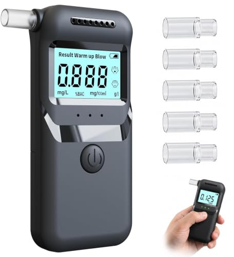 Syluxa Alcoholímetro Digital Homologado DGT Profesional con Pantalla LCD y 5 Boquillas Reemplazables, Test de Alcoholemia de Alta Precisión Portátil para Uso Personal y Conductores
