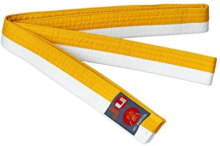 Ju-Sports Budogürtel - weiß/gelb, Baumwolle I Kampfsport Gürtel Für Budo-Sportarten, Judo, Karate uvm. I Ca. 4 cm breiter Martial Arts Gürtel I 240 cm