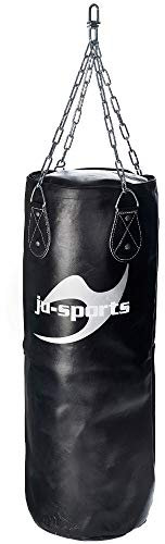 Ju-Sports Boxsack hängend Ø 35cm I Sandsack Echt Leder Profi für das Box Training I Sehr stabil mit Kette + Drehwirbel, Kette verdreht Sich Nicht I Größe: 120 cm