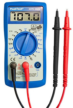 PeakTech 1070 - Multimètre Numérique RMS CAT III avec Affichage LCD, TÜV/GS, Testeur de Batterie, Multimètre Manuel, Voltmètre, Ampèremètre Électronique, Testeur de Continuité - Max 300V
