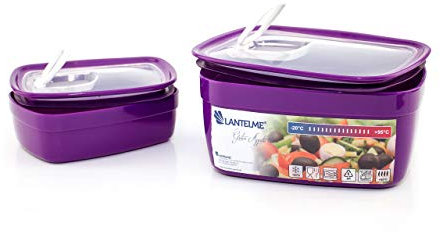 Lantelme 2-teiliges Mikrowellenschüssel Set mit Deckel – Rechteckig, spülmaschinengeeignet aus Kunststoff in Violett und Weiß – Ideal für Mikrowelle, Kühlschrank und Gefrierschrank