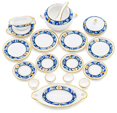Odoria 1/12 Vasellame Miniatura Stoviglie Piatti e Ciotole 18Pz Accessori Casa Bambole, Blu Mediterraneo