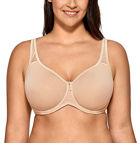 DELIMIRA Damen mit Bügel Nahtlose Vollschalen T-Shirt BH Gepolstert Große Größen Beige 85C