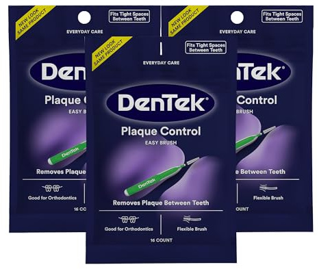DenTek Plaque Control, Interdental Brushes for Cleaning Between Teeth, Safe for Braces & Dental Work, 16 Count, Pack of 3