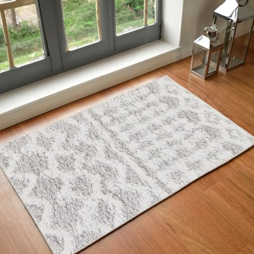 Livabliss Nour Dubai Shaggy Runner 60x90 cm – Soft Berber Style for Hallway & Living Room, Plush Thick Pile, Easy Care Floor Covering, White Light Grey