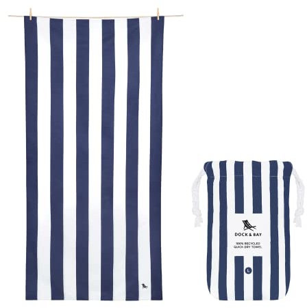 Dock & Bay Strandhandtuch - Schnell trocknende Mikrofaser, ohne Sand - Kompakt, Leicht - 100% recycelt - Inklusive Beutel - Cabana - Whitsunday Blue, Large (160x90cm, 63x35)