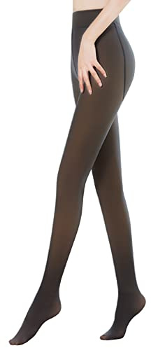 Bseical Collant Polaire Femme Effet Transparent Dim, Chaud sans Pied, Doublés Faux Bas en Peluche Thermiques Leggings (coller) (80g, Noir)