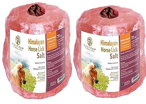 2 x Himalaya djur hästslicka naturligt rosa salt | naturligt format salt med starkt hängande rep | Lämplig för alla djur | 1-1,5 kg | Förpackning med 3 | (3 bilder i en låda)