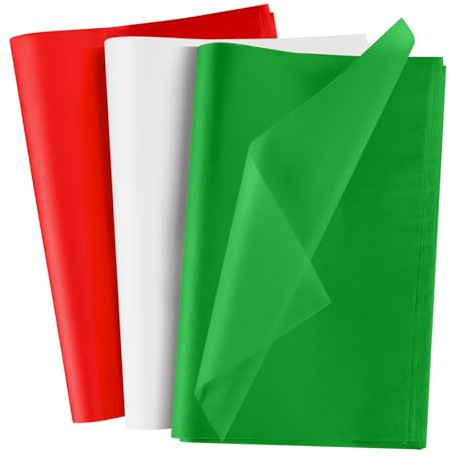 NEBURORA 100 hojas de papel de seda rojo verde y blanco papel de seda para envolver de Navidad bolsas de manualidades y decoraciones para fiestas