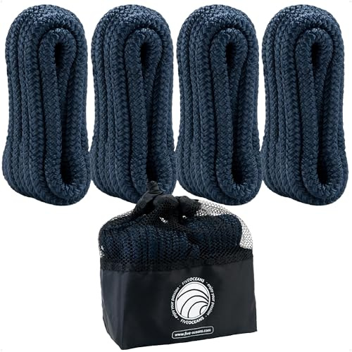 Five Oceans Confezione da 4 corde per parafanghi da 0,9 x 1,5 m, con occhiello da 12,7 cm, corde per barche per attracco con anello, corda per barca in nylon di alta qualità blu navy di alta qualità,