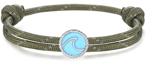 J.Endéar Welle Surf Armband für Herren Jungen | Silber 925 Wasserdichtes Paracord Armband Damen Verstellbar | Sommer Strand Sport Schmuck Freundschaft Geschenk, Grün
