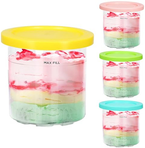 Advantez Compatible with Ninja Ice Cream Maker Tubs,4 Pack Creami Tubs Fit for NC300UK&NC299UK Series,473ml Ice Cream Pots with Lids,Dishwasher Safe