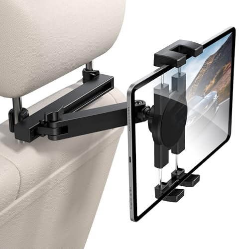 bokilino Tablet Holder for Car Headrest, [3 in 1 Adjustable Extension Arm] iPad Car Mount for Back Seat, Road Trip Essentials for Kids, for 4.7-12.9 Like iPad Pro, Air, Mini, Galaxy, Fire HD Tablet
