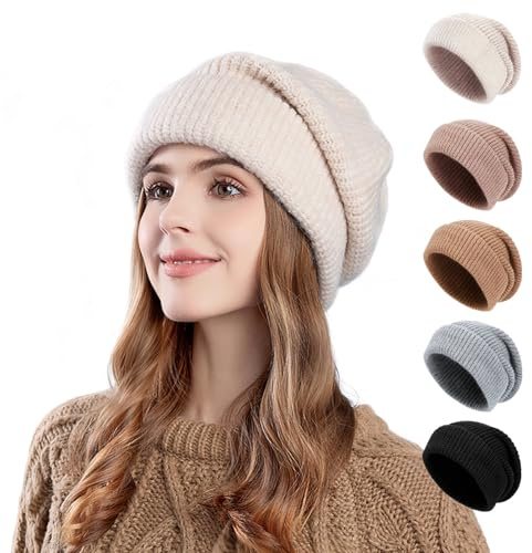 TAGVO Berretto Invernale Caldo e Morbido per Donna, Cappello Lavorato a Maglia con Protezione delle Orecchie, Antivento per Uso Quotidiano, Berretto Elastico e Comodo per attività all'Aperto