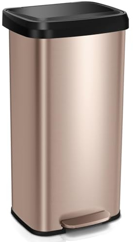 TANGZON 50L/68L Recycling Pedal Bin, Stainless Steel Kitchen Bin with Soft Close Lid, Handle & Non-Slip Base, Fingerprint-Proof Waste Separation Trash Can (68L, with Deodorant Box, Rose Gold)