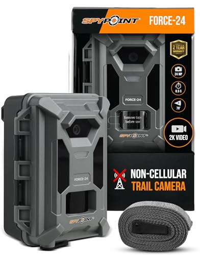 Spypoint FORCE-24 Non-Cellular Trail Camera, 2K Video, 24MP Photos, Low-Glow LEDs, Night Vision Game Camera, 21m Motion Detection, Affordable Trail Cam, Must-Have Hunting Equipment