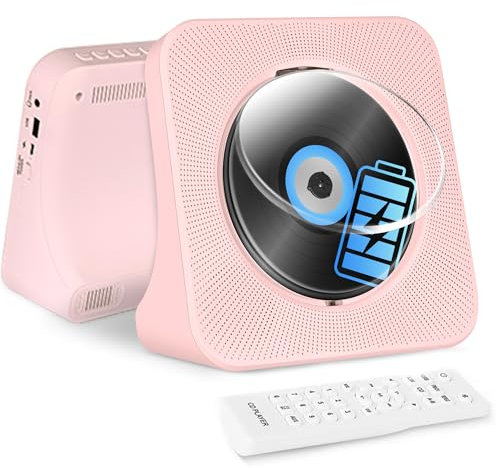 Lecteur CD Portable 4000mAh Batterie, Lecteur CD Bluetooth Rechargeable avec Haut-Parleur, Télécommande, Minuterie de Mise en Veille, CD Player Enfants Prend en Charge FM/USB/Prise Casque, Rose