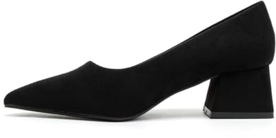Gizelle Women’s Block Heels Court Shoes Chunky Closed Pointed Toe Wedding Party Elegant Slip On Pumps Shoes for Womens, Black Suede-5