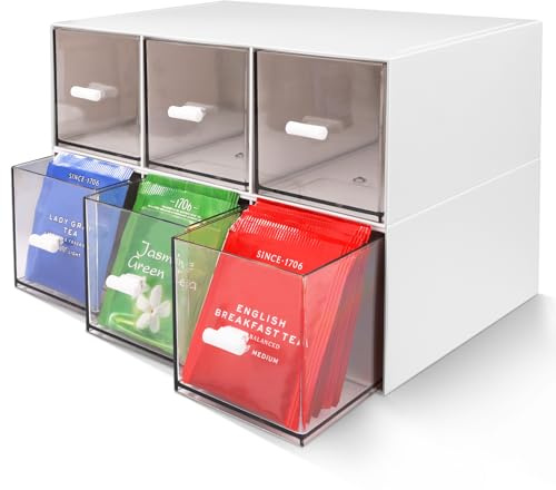 FoiiLiio Te-organisatör, testaplingslåda, tepåsarrangör, arrangör för tepåsar, kaffe etc., plastlåda för te (vit-3drs)