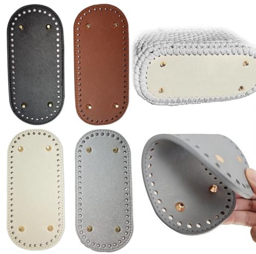 Set di 4 Basi Borsa Pelle PU Fondo Borsa Uncinetto, 22×10cm Fondi per Borse Uncinetto con Fori, 4 Colori Ovali per Sacchetto A Maglia, Borsa A Tracolla Fai Da Te, Accessori All'Uncinetto