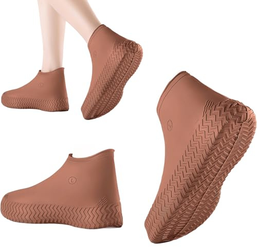 Couvre Chaussure Impermeable, Réutilisables Surchaussures Impermeables, Épaissi Protection Chaussure Pluie, En Latex, Pour La Pluie, Les Jours De Neige, Les Routes Boueuses (Brun Rougeâtre, M)