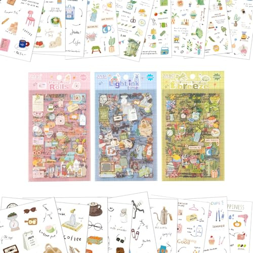 Omnikryp 18 Hojas Pegatinas para Álbumes de Recortes, Más de 400 Piezas Pegatinas para Album de Fotos, Pegatina Adhesivas, con Diversos Estilos de Patrones, para Libros de Visitas, Albumes de Fotos