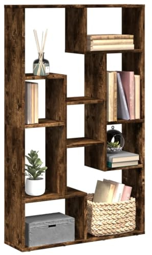 Frdhee Estantería esquinera de cocina, torre de libros, estantería de madera de roble ahumado, 72 x 20 x 120 cm, para decoración, fotos, plantas, salón, dormitorio, estudio