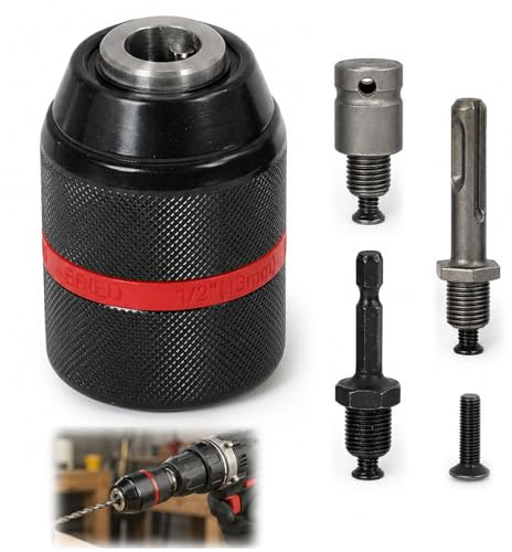 1 Piezas Rápida Portabrocas de Taladro 13mm con Rosca 1/2, Adaptador de Taladro Eléctrico, 1/4 Hex y 1/2 Llave de Impacto Base, Portabrocas Adaptador para Taladros Eléctricos Versátiles y Duraderos