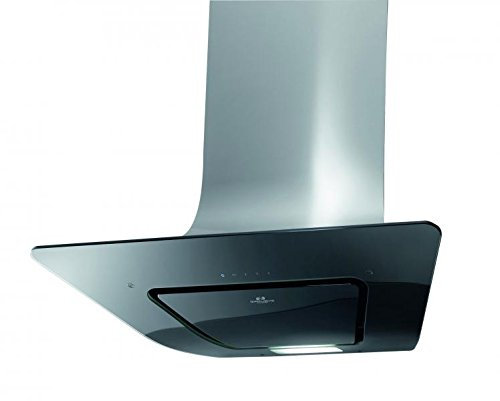 Verticale Hotte murale La Première Classe/galvamet Vela 90/F Black/Noir/90 cm/100% Made in Italy/avec fonction confort 24h */véritable Silencieux/activk ohle Filtre avec/tête libre Hotte/Verre noir inox design/Eco Fluo Éclairage d'ambiance