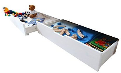 Schubkasten Set Bettkasten Marcel auf Rollen für Kinderbetten Kiefer Weiss