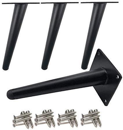 Drenky 4 st sneda bordsben, ben för metallskåp, konformade möbelben, rostfritt stål, målade svarta, 15 cm höjd, halkfri tyst ersättning för soffor, bord och andra möbelben.