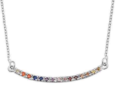jewellerybox Collier en argent sterling avec barre courbe arc-en-ciel de 18 pouces