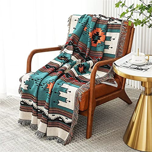 Homesy Boho Throw Blankets Southwestern Bed Throws Cover Reversible Green Aztec Southwest Blanket for Couch Chair Sofa Home Outdoor Beach Car Tent Travel Camping 51x63