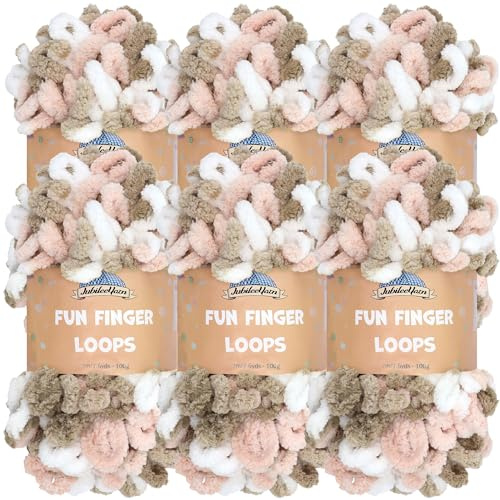 JubileeGarn med roliga fingerslingor – polyester jumbo viktögla – 100 g/skein – rosa brun vit – 6 nystan