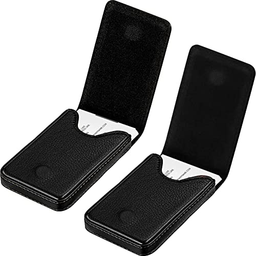 Outus 2 Pieces Business Card Holder, PU Leather Business Card Case Pocket Wallet with Magnetic Shut for Christmas Gift Men Women(Black, Classic)