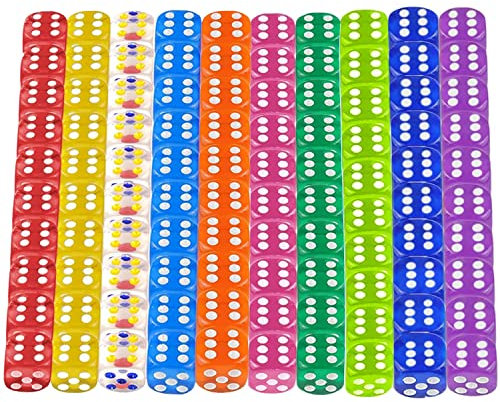 SPERMUOY 100 Stück Würfel Set 12mm Würfel Bunt Würfelspiel Tischspiele Durchscheinende Acryl Würfel Bunt Spielwürfel für Spiel und Party