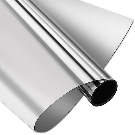 YORKING One Way Window Film Silver Mirror Glass Film Privacy Sunscreen Window Sticker Heat Insulation Mirror Heat Insulation 99% UV Protection Adhesive-Free Self-Adhesive Window Sticker 1M*0.5M