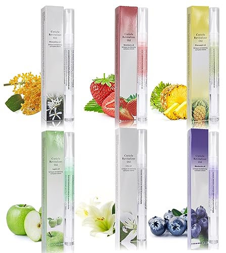 6PCS Cuticle Oil Pen With Soft Brush Natural Ingredients Cuticle Oil for Nails,Mix Flavors Cuticle Oils Prevent Nail Cracking Nail Oil Treatment for Damaged Nails