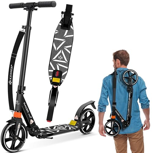 KESSER® Patinete Urbano de 205 mm Ruedas PU Big Wheel - Pro-S Con Doble Suspensión, Plegable y Altura Ajustable Para Adultos y Niños, Color Gris