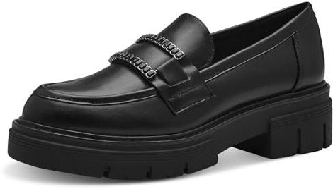 MARCO TOZZI Damen Loafer ohne Absatz Vegan mit Plateau, Schwarz (Black), 39 EU