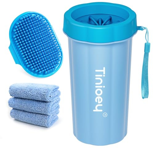 Tinioey Large Dog Paw Cleaner (with 3 Absorbent Towels & Bath Brush), Dog Paw Washer, Pet Foot Cleaner