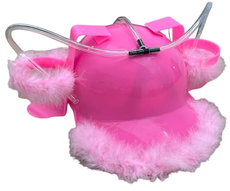 TIENDA EURASIA - Casco para Beber Cerveza | Gorra Cerveza con Plumas de Rosa | Soporte 2 Latas de Cerveza | Sistema de Pajitas para Beber | 32 x 27 x 15 cm | Gorros Fiestas, Despedidas, Verano
