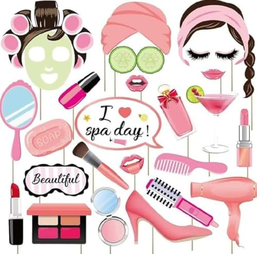 Losuya 25 st spa fotobås rekvisita spa-fest makeup selfie-rekvisita rolig gör-det-själv fotorekvisita spa-tema födelsedagsfest tillbehör för barn flickor