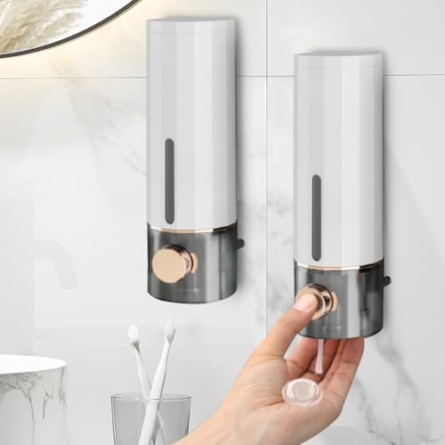 DASIAUTOEM Seifenspender Wandbefestigung, 2 PCS Handseifenspender Soap Dispenser Ohne Bohren 450ml, Weiß Duschgel Spender Wand Spülmittelspender für Shampoo, Händedesinfektionsmittel, Spülun